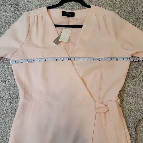 J. Crew Wrap Dress Crepe Cream Pink Tie Waist Long Sleeves Size 10T - Picture 12 of 13